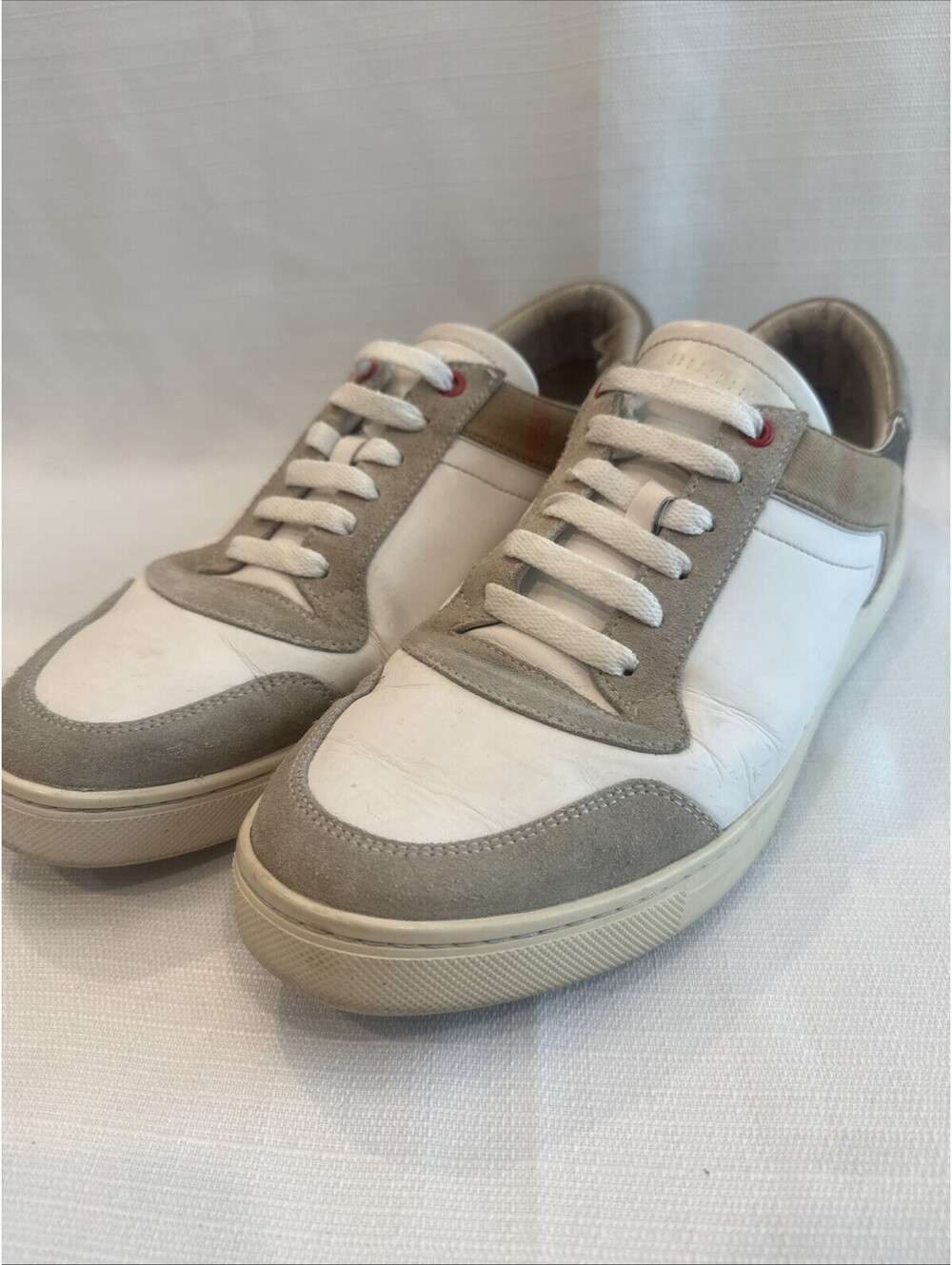 Burberry White Leather & Nova Check Low-top Sneakers Suede Trim Size 43